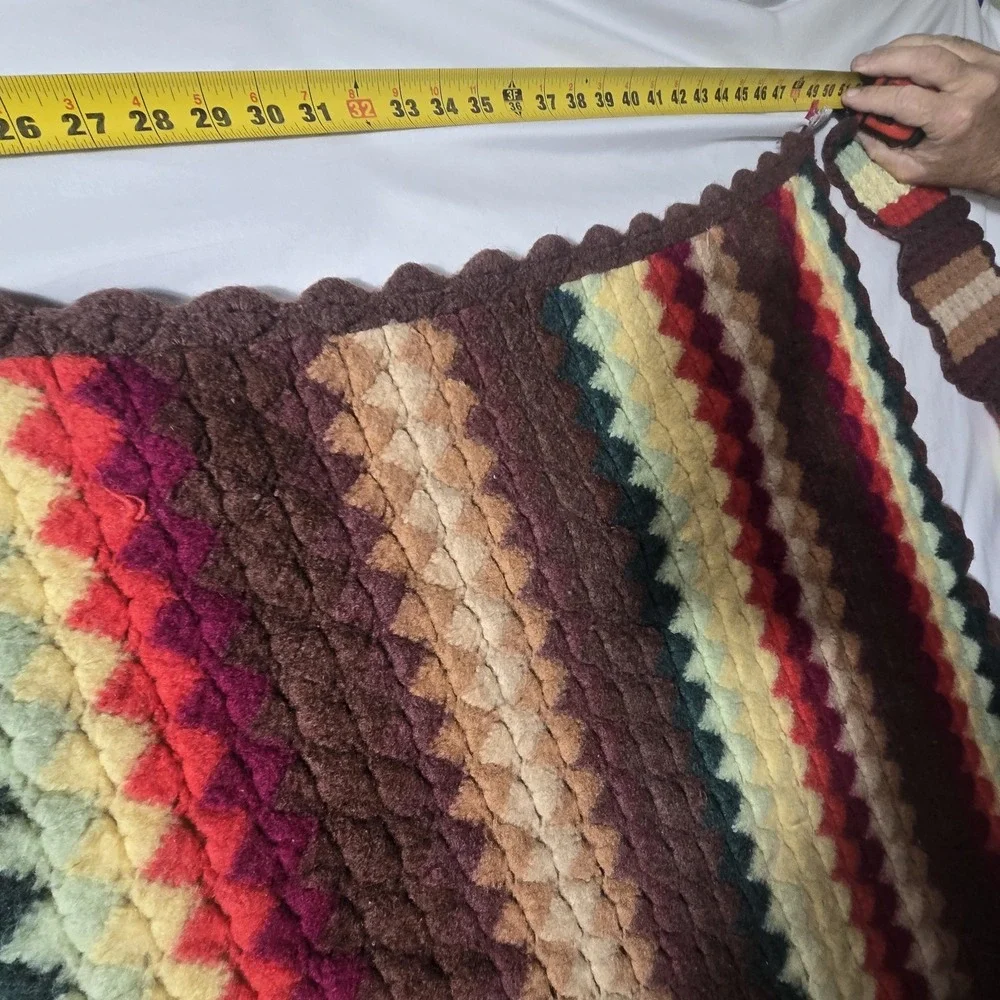 Vintage MCM Handmade Afghan Blanket Throw Crochet Multi Color 48x34 70's‎